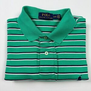 Polo Ralph Lauren Striped Polo Shirt Mens Medium Green White Navy Blue Excellent